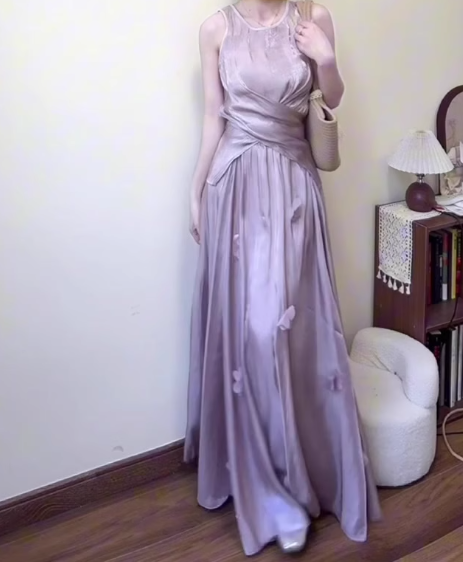 Gentle temperament purple sleeveless vest a-line skirt wear two-piece suit R0813