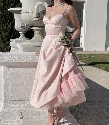 Pink Spaghetti Straps A-Line Lovely Party Dress Birthday Outfits MD7666
