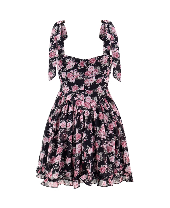Tea break French floral suspender dress 2025 new sweet and spicy style waist slim chiffon short skirt R0116