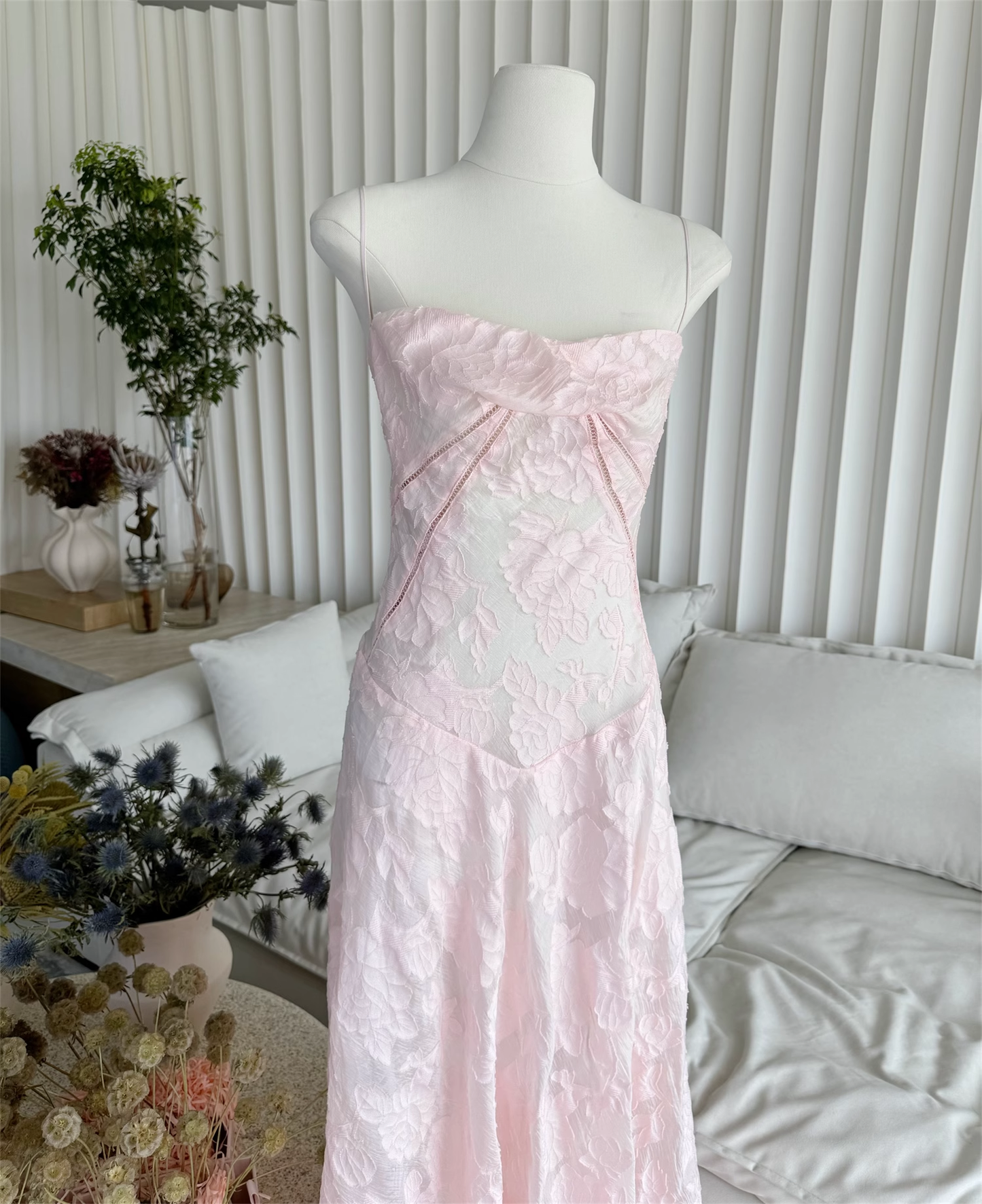 Sweet Pink Appliques Spaghetti Strap Design A-line Women Party Dress, D1401