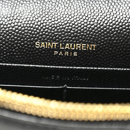 Grain De Poudre Matelasse Chevron Monogram Envelope Chain Wallet Black