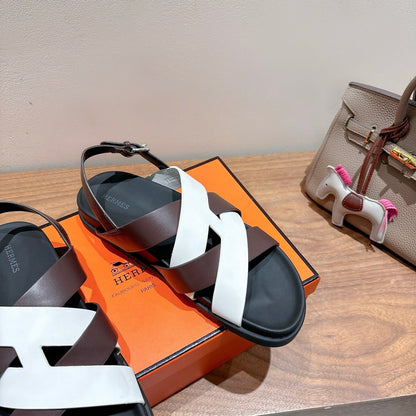 HM 25 Heracles Sandal White Burgundy Calfskin