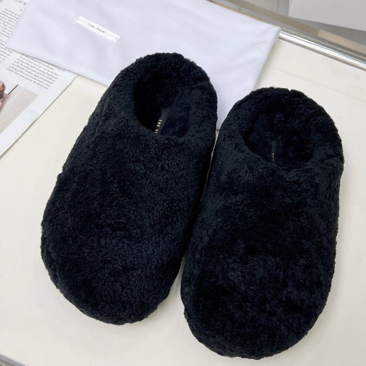 The Row 2025 Retro Oversized Toe Birkenstock Slipper Black Wool 576033