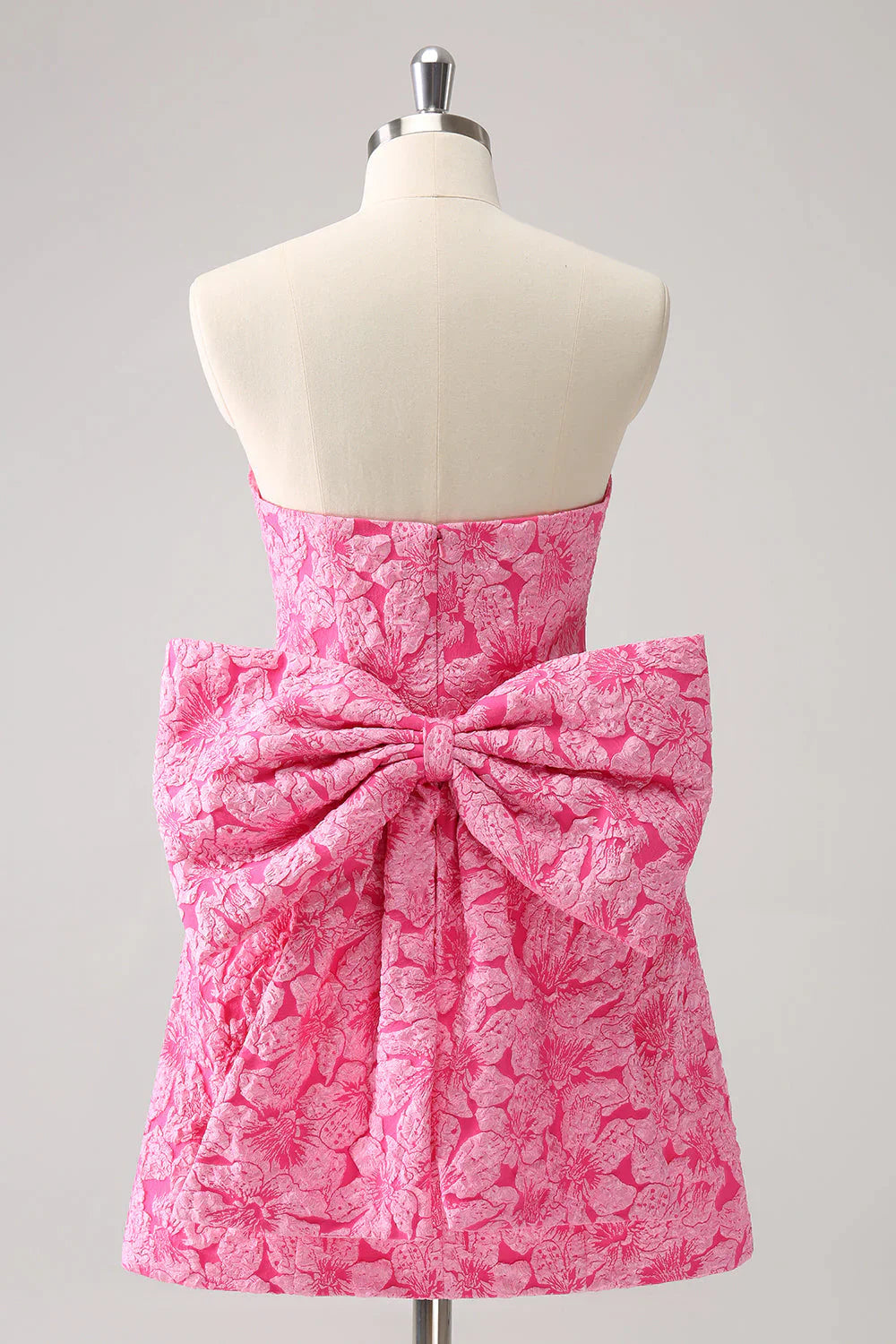 Vintage Rose Pink Bow Design A-line Floral Sleeveless Strapless Homecoming Dress, D1367