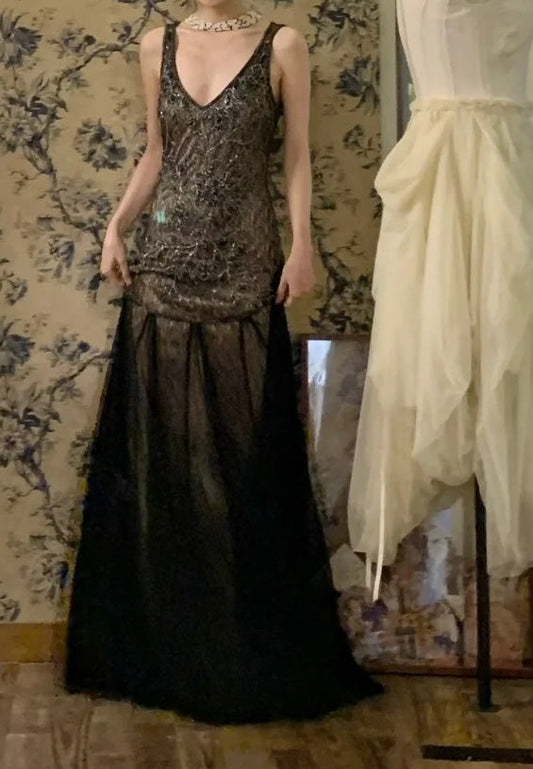 Vintage Prom Dress A Line V-neck Gala Dress Formal Dress Evening Dress  D4582
