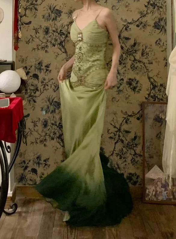 Vintage Prom Dress Ombre Spaghetti Straps Gala Dress Cocktail Dress Evening Dress  D4583