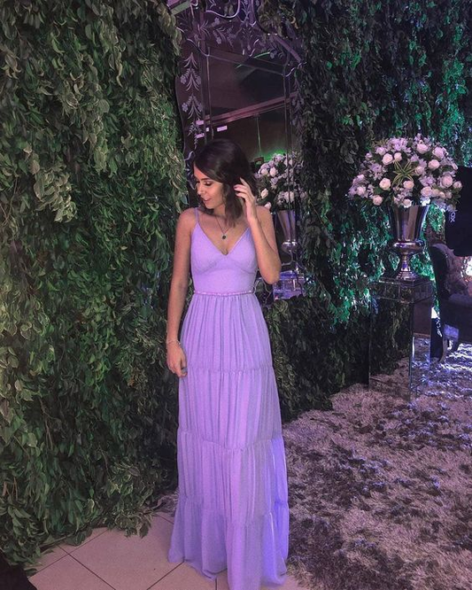Purple A-line V Neck Evening Dress,Purple Evening Gown  cc711