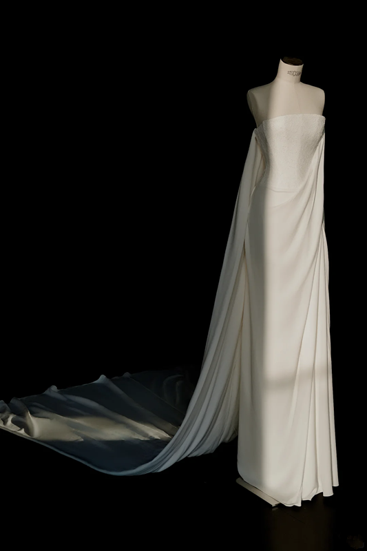White tube top slim waist elegant skirt, prom dress R5689