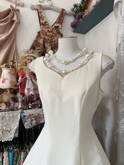 White sleeveless slim waist A-line short skirt ball gown R6165