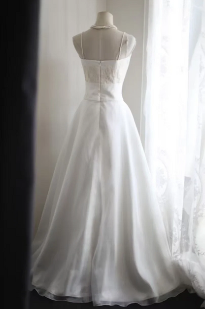 White halter-neck fitted A-line long ball gown R6804