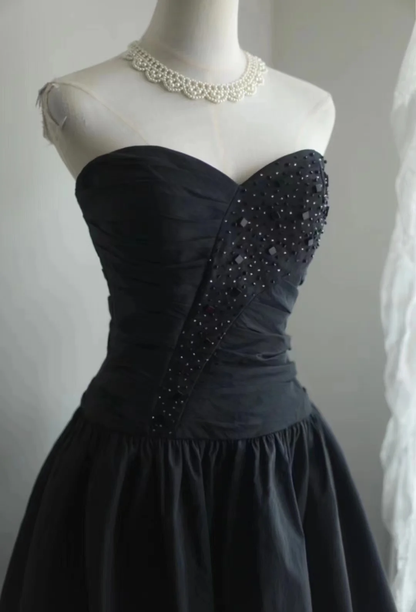 Black tube top pleated waist slim skirt homecoming dress R4157