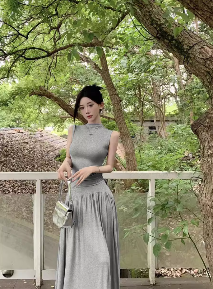 Maillard outfit suit, mature style, fashionable and stylish sleeveless top and skirt, two-piece suit R0481