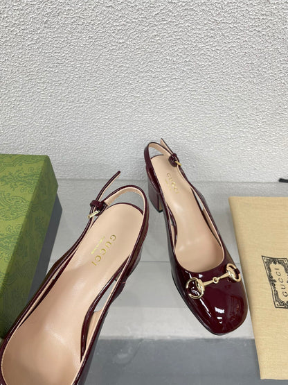 GG WOMEN'S HORSEBIT SLINGBACK 65MM IN WINE RED CALFSKIN