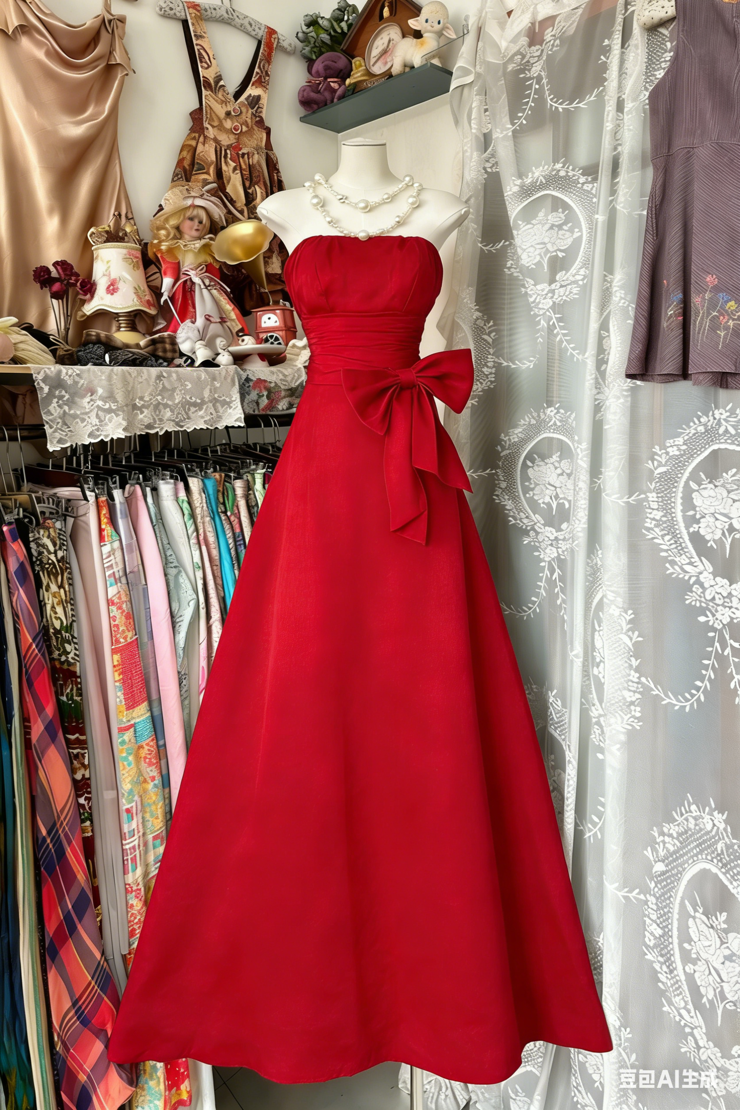 Elegant Navy Blue Strapless Satin Bow A Line Long Wedding Guest Dress Party Dress D1651