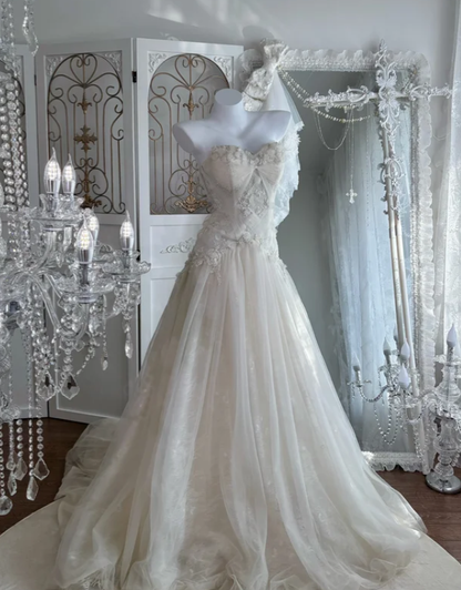 Sweetheart Beige Tulle Prom Party Dress Evening Dress Birthday Dress  fg8648