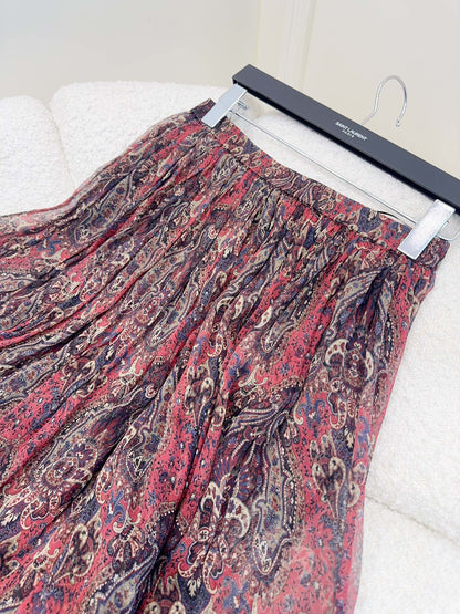 YSL 2025 Printed Skirt Red Silk