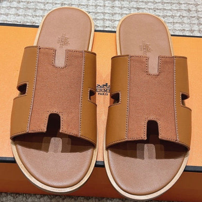 HM Izmir Sandals Brown Fabric Calfskin 294952