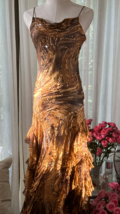 Retro Sparkling Sequin Beaded Elegant Design A-line Romantic Chiffon Evening Dress Prom Dress D1479