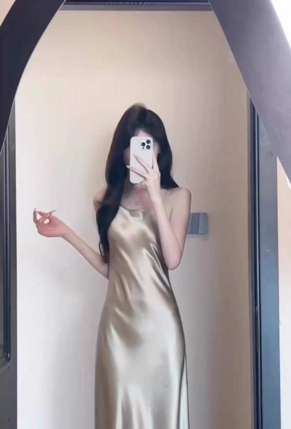French style lady's suspender dress new summer style high-end exquisite acetate satin banquet dress R0435