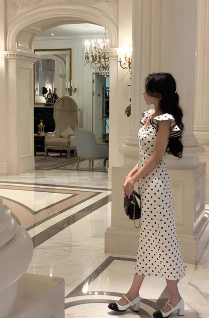 French retro polka dot dress for women, new style this year's popular temperament long skirt R4416