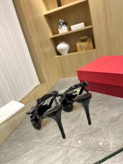 Valentino Rockstud Bow Slingback Pumps 95mm Patent Leather