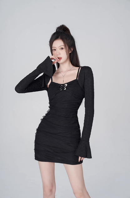 Pure desire style sexy hot girl dress suit black suspenders hip skirt women R4182