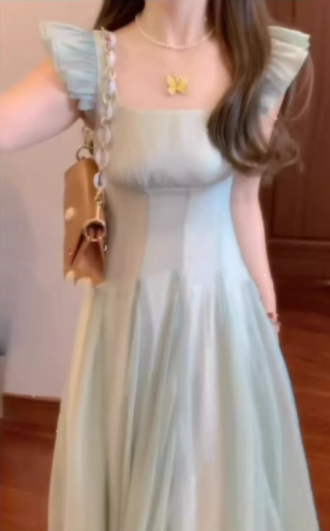 French long skirt new style seaside vacation gentle style temperament waist A-line dress R0472
