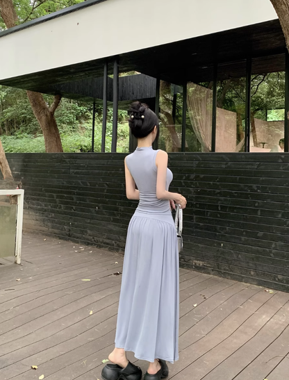Maillard outfit suit, mature style, fashionable and stylish sleeveless top and skirt, two-piece suit R0481