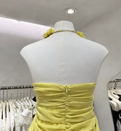 Pretty Homecoming Dress  Halter Pleated Back to School Outfits Party Dress  D6577