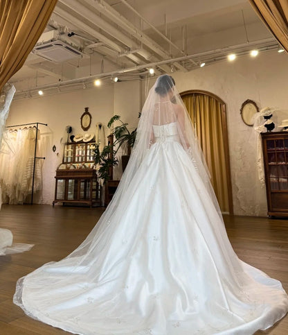 Minimalist Wedding Dress Strapless Pleated Wedding Dress   D4605