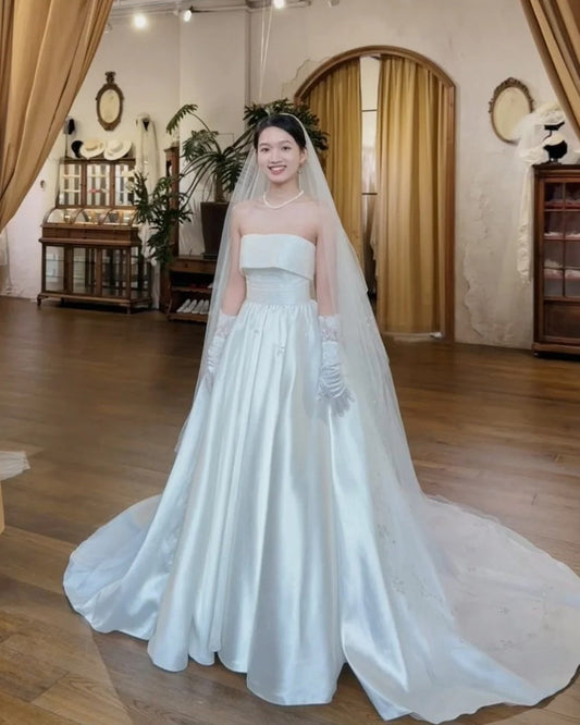 Minimalist Wedding Dress Strapless Pleated Wedding Dress   D4605