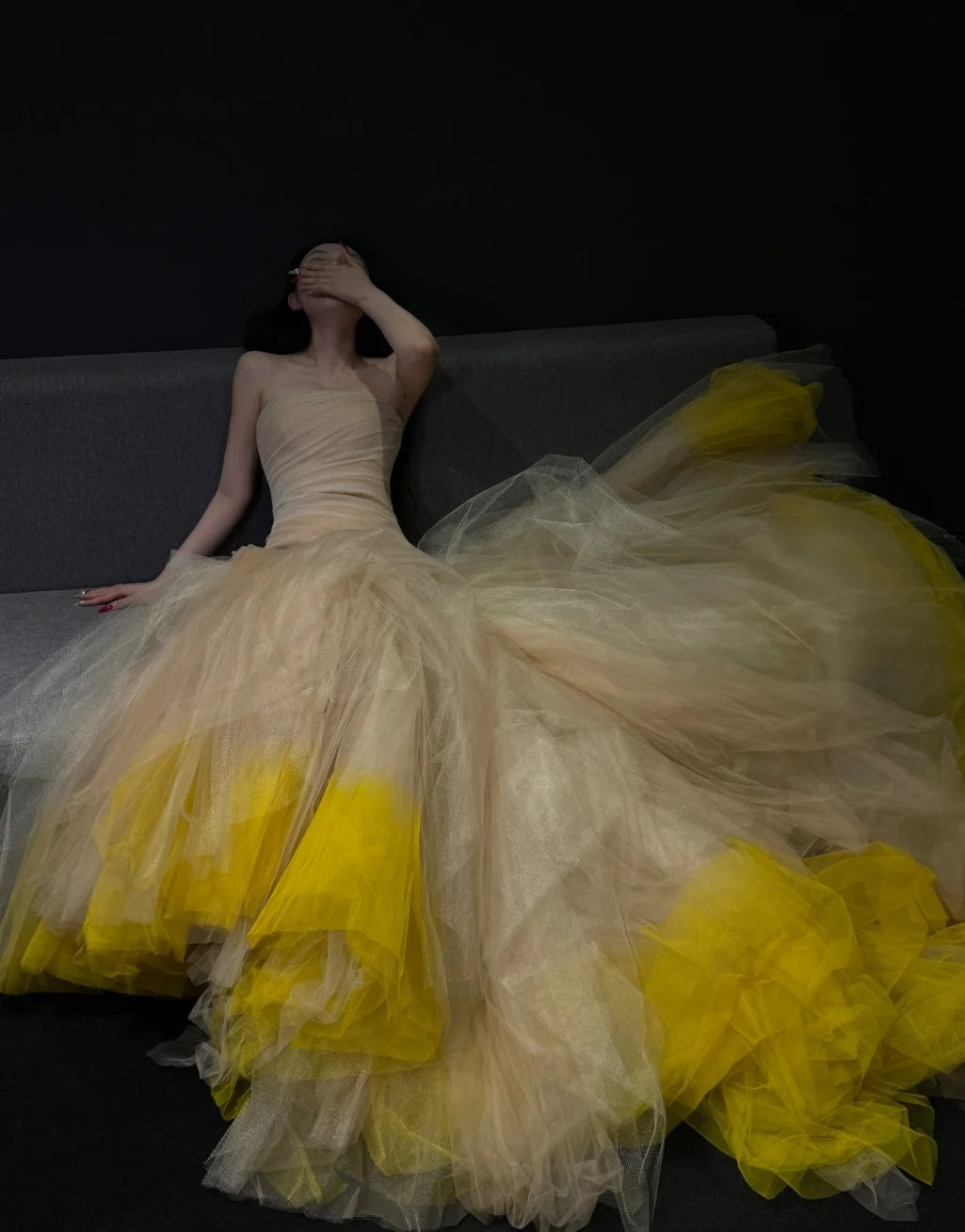 Charming Prom Dress Strapless Pleated Tulle Mermaid Gala Dress Formal Dress Evening Dress  D4611