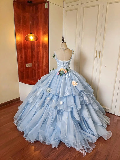 Charming Prom Dress Spaghetti Straps Pleated Tulle Evening Dress Quinceanera Dress Ball Gown      D4652
