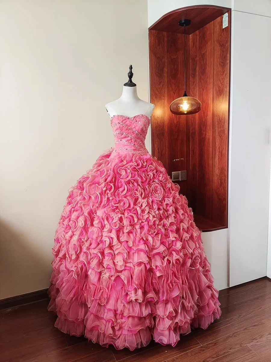 Charming Prom Dress Sweetheart Ruffle Tiered Evening Dress Sweet 16 Dress Ball Gown      D4657