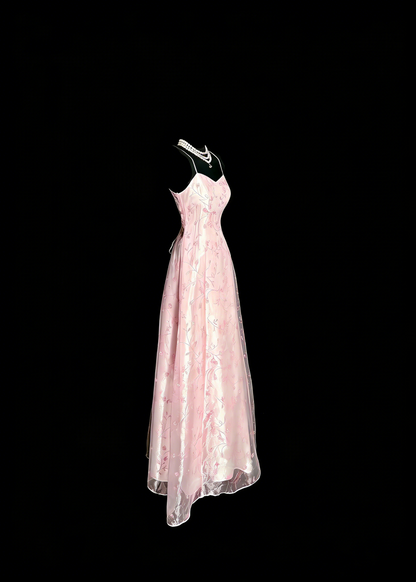 Beauty Prom Dress Light Pink Spaghetti Straps Tulle Party Dress Evening Dress Wedding Guest Dress      D4660
