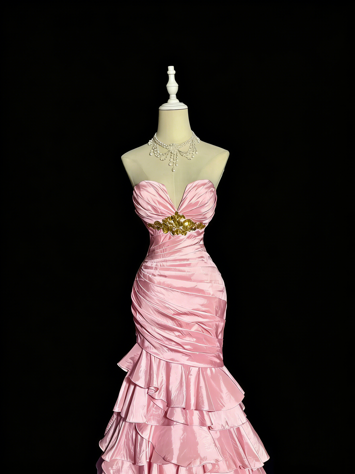 Charming Prom Dress Light Pink Sweetheart Pleated Tiered Mermaid Gala Dress Evening Dresses Birthday Party Dress      D4661