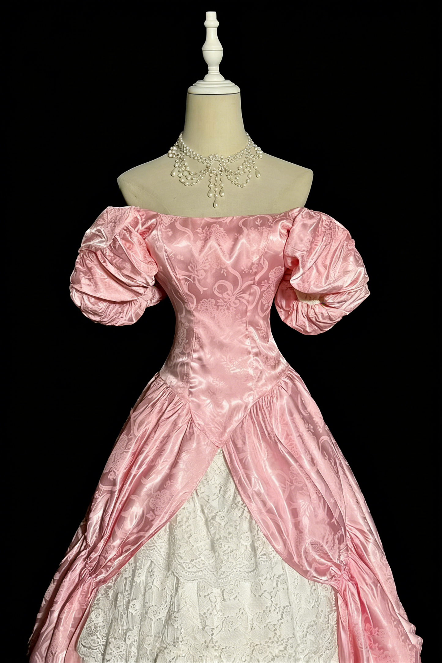 Retro Prom Dress Pink Off Shoulder Pleated Lace Evening Dress Sweet 16 Dress Ball Gown      D4668
