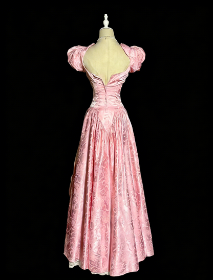 Retro Prom Dress Pink Off Shoulder Pleated Lace Evening Dress Sweet 16 Dress Ball Gown      D4668