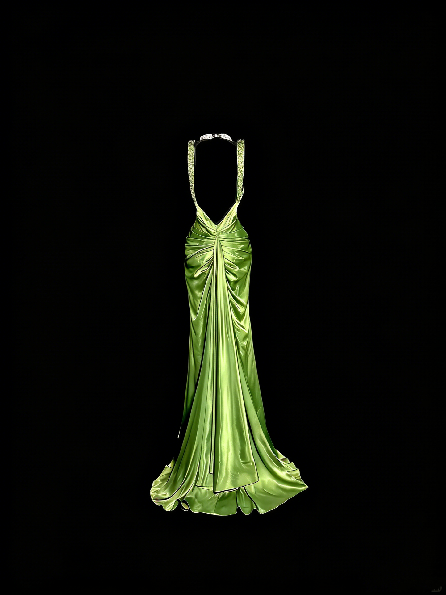 Elegant Prom Dress Lime Green Satin V-neck Pleated Mermaid Formal Dress Evening Dresses Birthday Party Dress      D4672