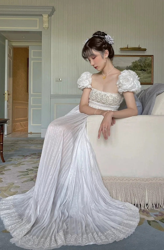 Charming Prom Dress Square Neck Pleated Imperial Dress Evening Dresses Formal Dress      D4682