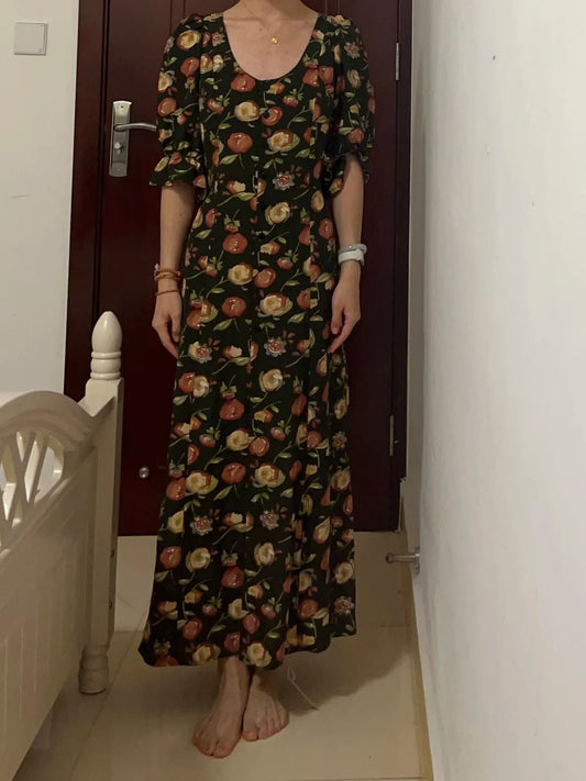 New Arrival Prom Dress Crew Neck Print Floral Formal Dress Evening Dresses Wedding Guest Dress D4684