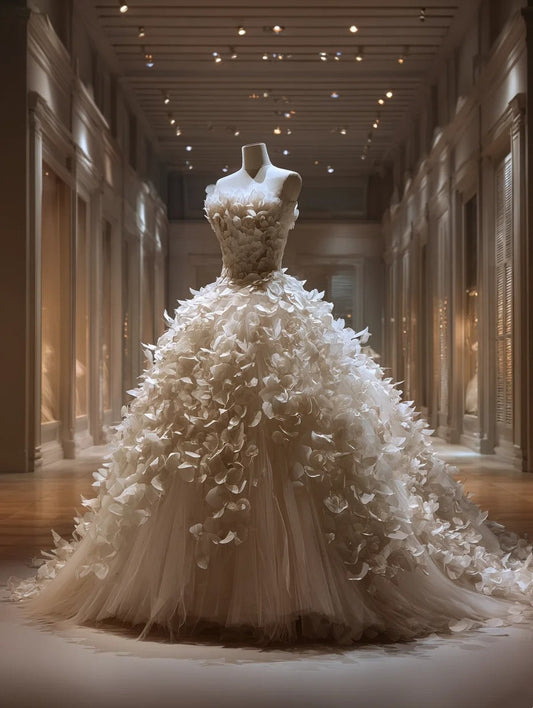 Chic Ball Gown Strapless Floral Pleated Tulle Evening Gown Quinceanera Dress Prom Dresses      D4694
