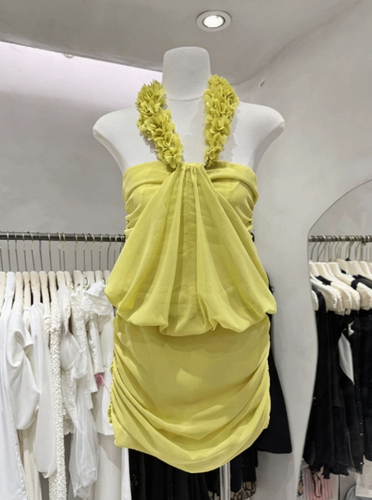 Pretty Homecoming Dress  Halter Pleated Back to School Outfits Party Dress  D6577