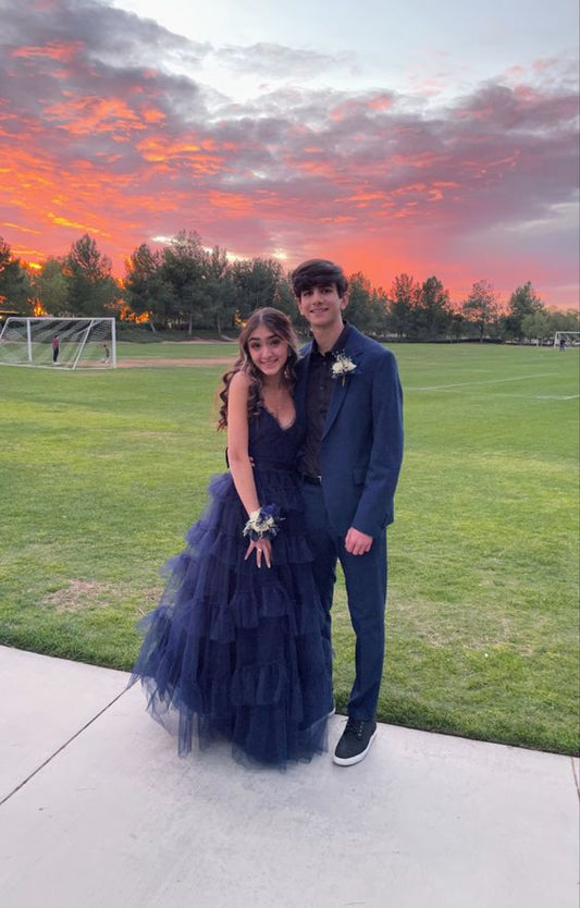 Navy blue prom dress Evening Gown Long Prom Dresses