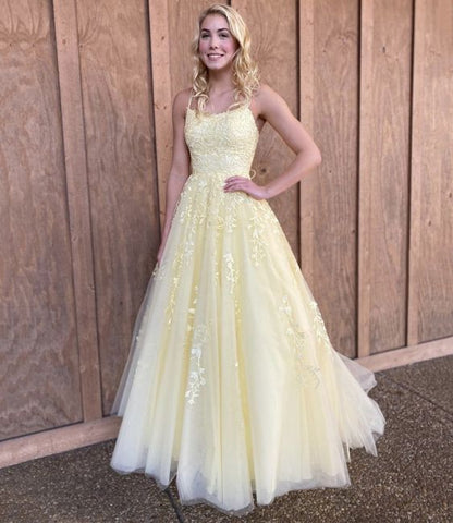 Yellow Lace Prom Dresses Formal Ball Dress Evening Dress Dance Dresses School Party Gown
