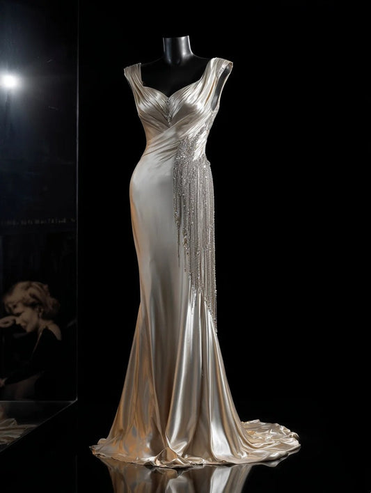 Gorgeous Satin Prom Dress Sweetheart Beading Pleated Mermaid Formal Dresses Evening Dress Gala Gown  D4713