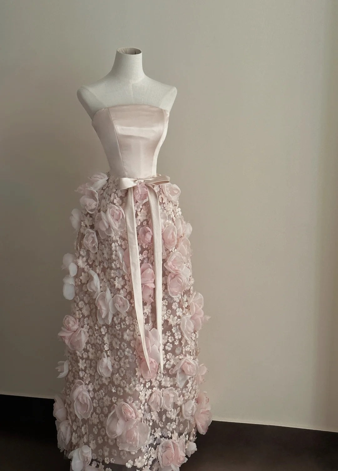 Pretty Prom Dress Strapless Pleated Floral Formal Dresses Gala Gown Evening Dress  D4718