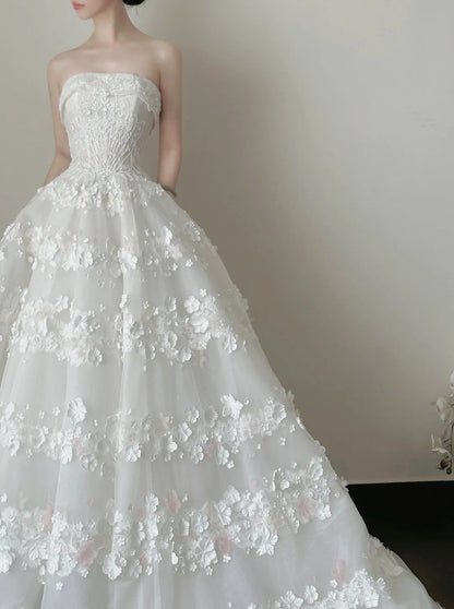 Elegant Wedding Dress Strapless Floral Wedding Dress  D4719