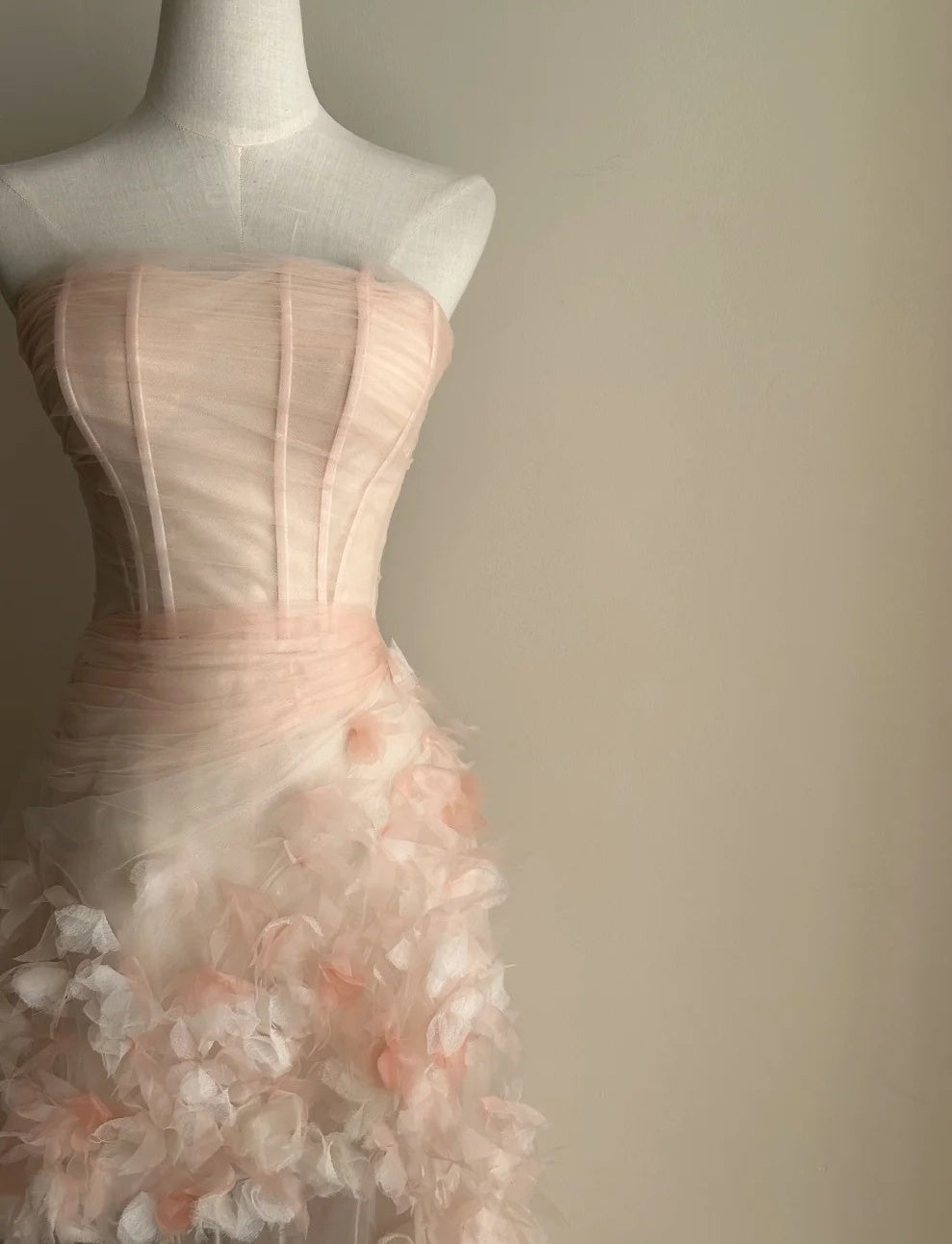 Chic Prom Dress Strapless Pleated Floral Tulle Formal Dresses Gala Gown Evening Dress  D4721
