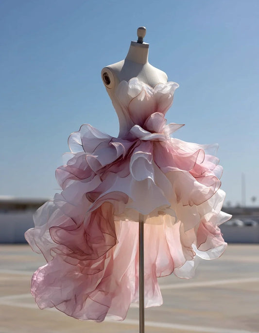 Cute Homecoming Dress Ombre Strapless Ruffle Short Prom Dress Birthday Party Outfits Back to School  D4733